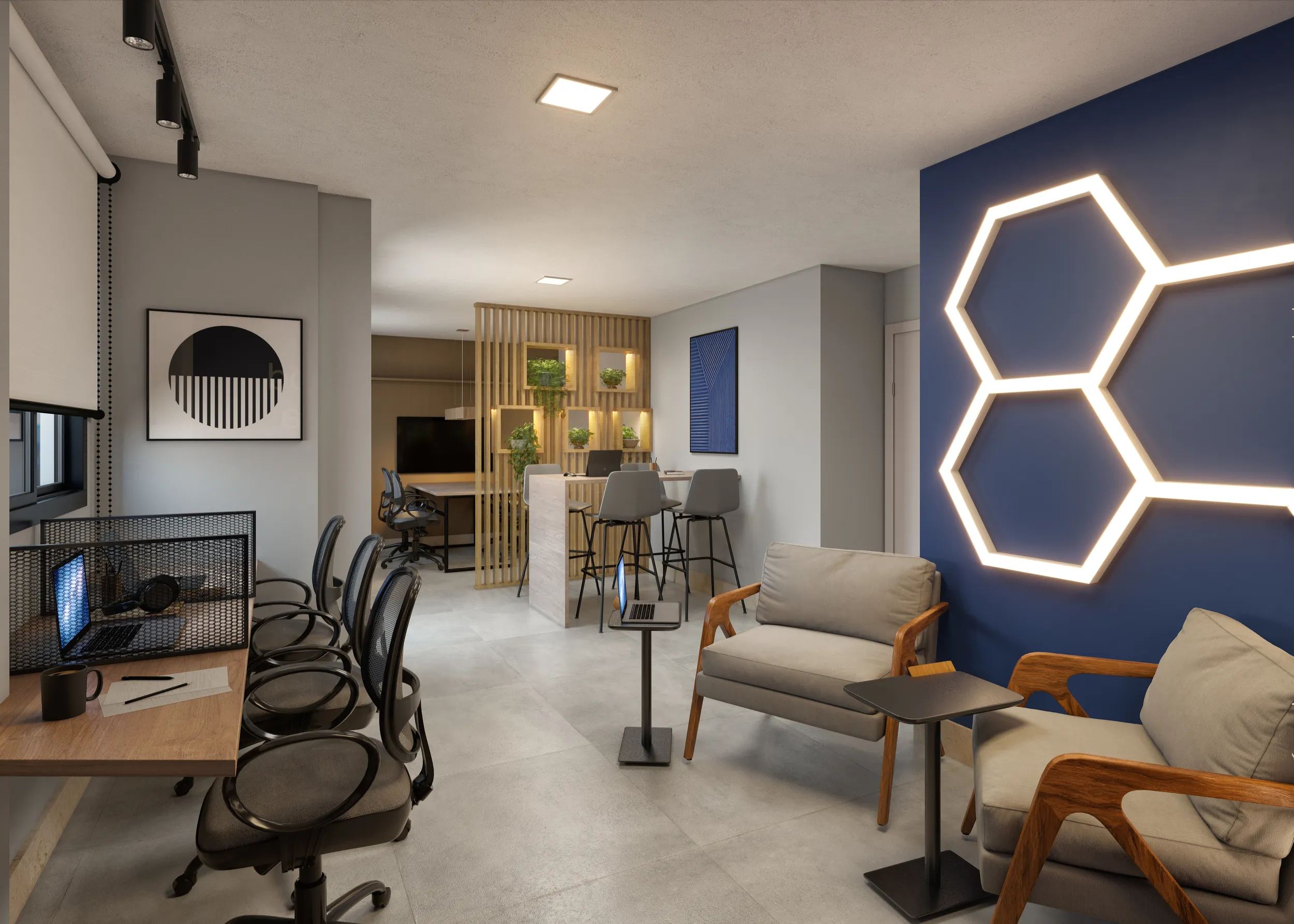 Coworking com sala de reunião