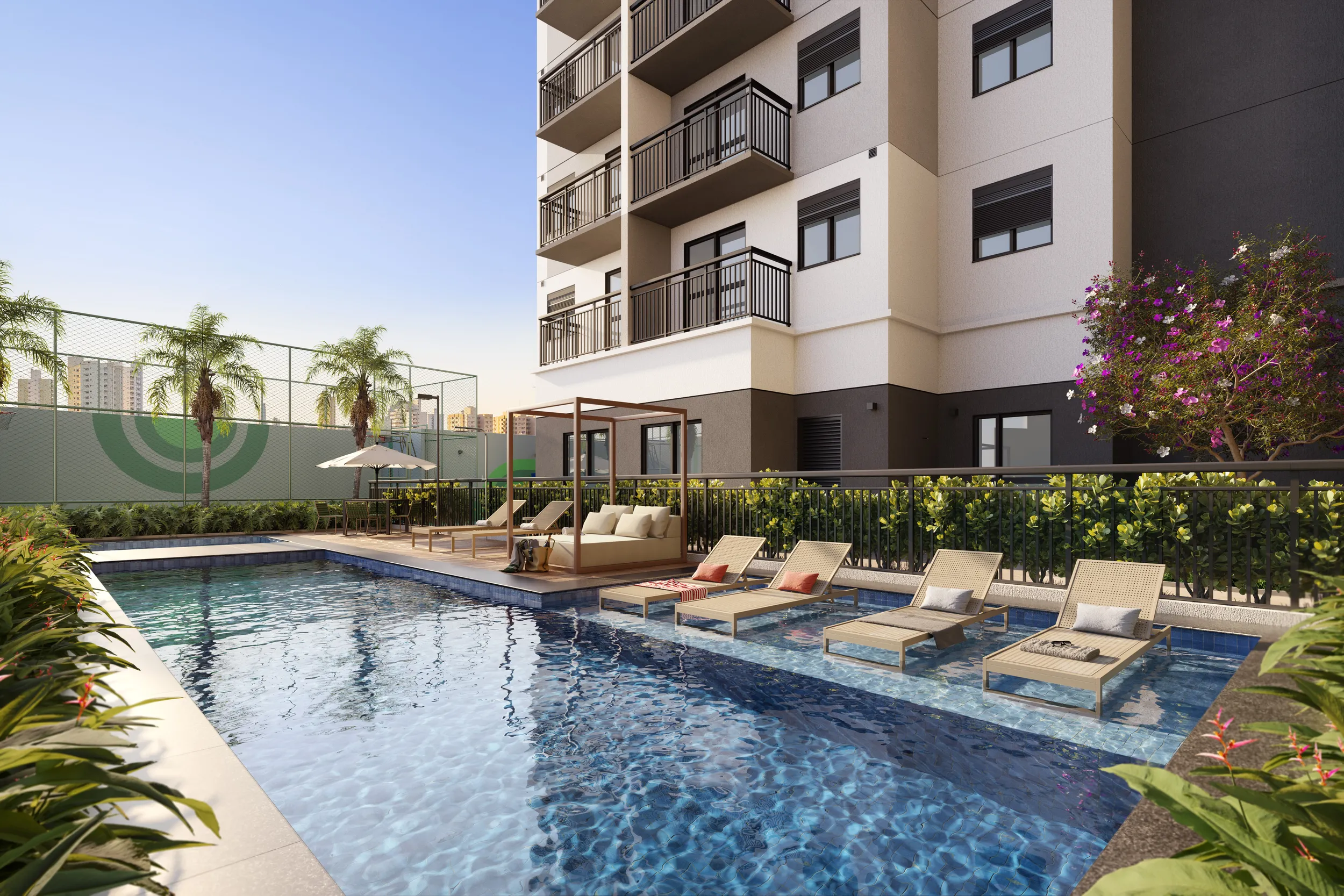 Piscina adulto com deck molhado