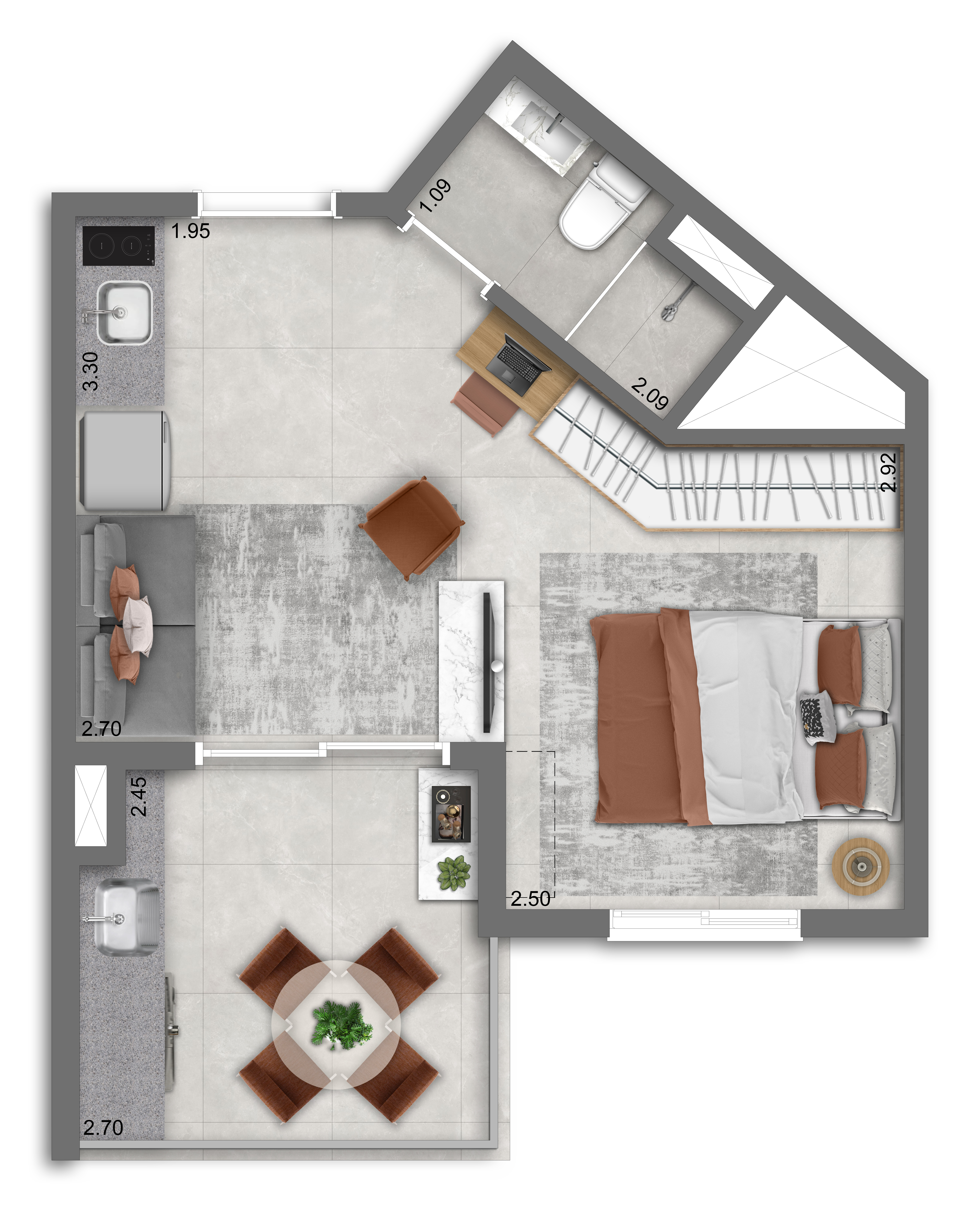 Planta tipo 1 dorm 28 m²